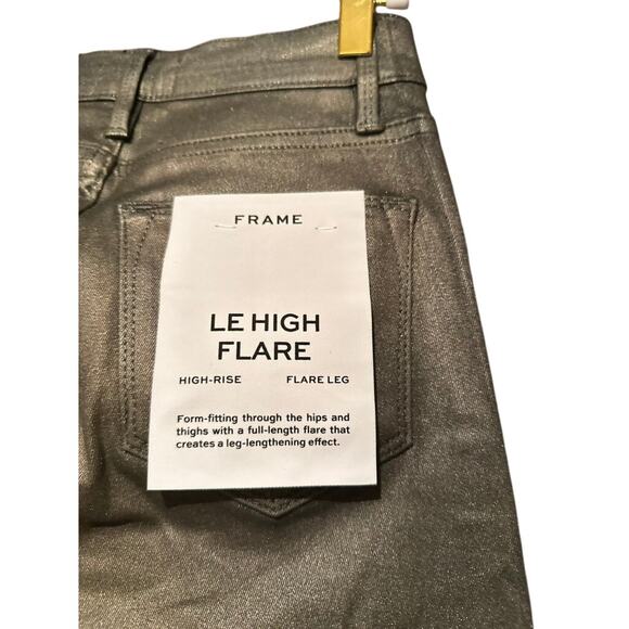 FRAME Le High Flare HighRise Coated Denim in Metallic Gray Sz 24 NWT $298